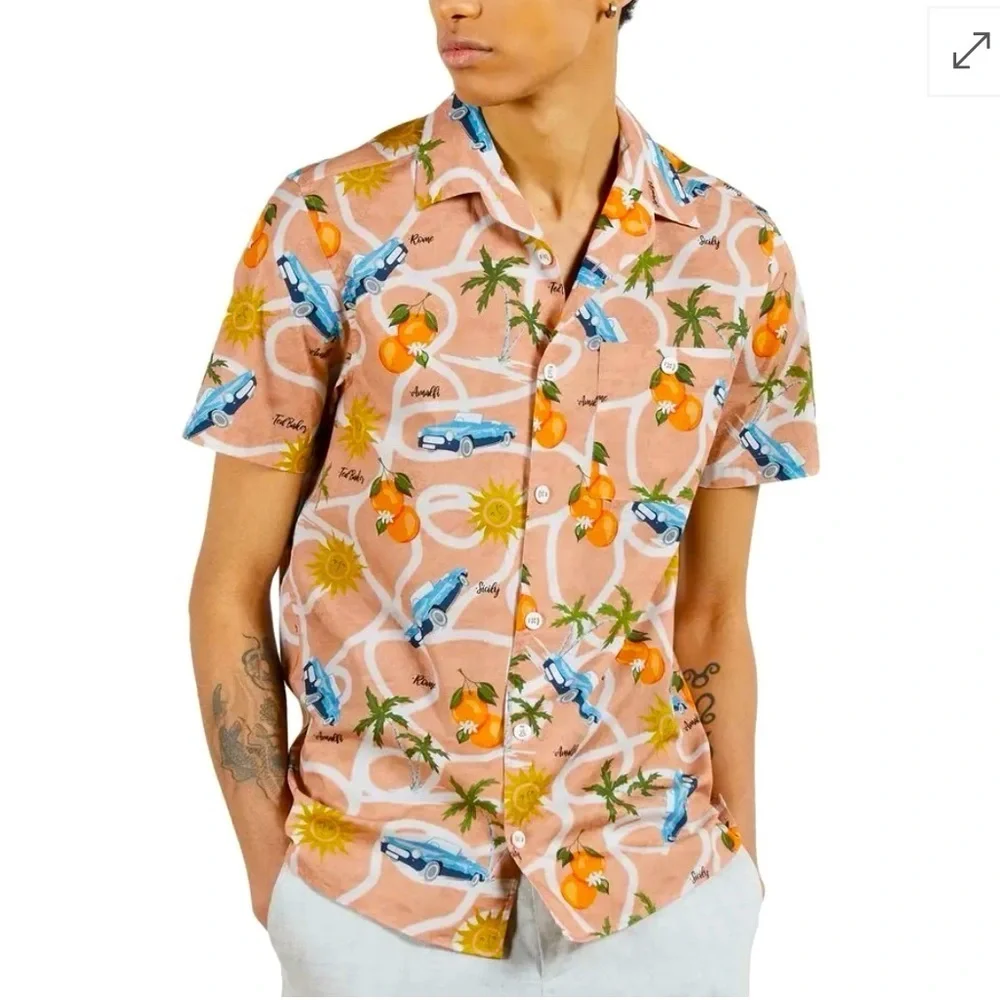 TED BAKER LONDON | UDON SHORT SLEEVE STRETCH BUTTON UP ROMAN HOLIDAY SHIRT XXL